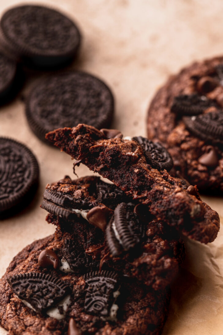 One cookie split in half.