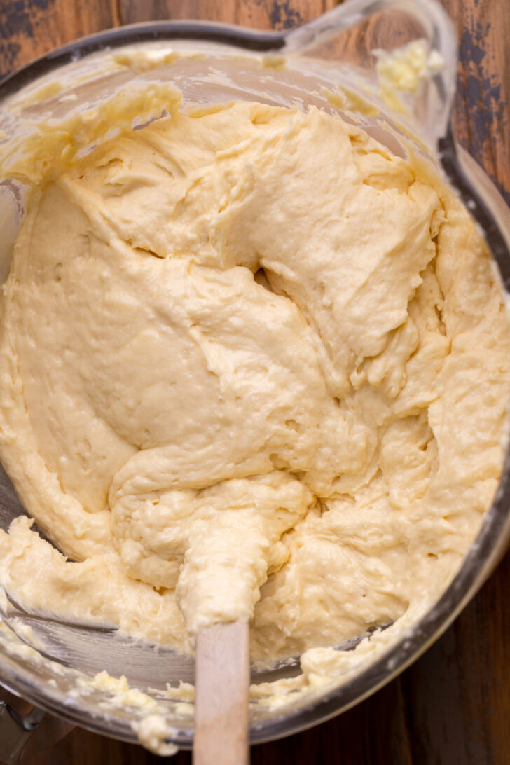 Cake batter in a bowl.