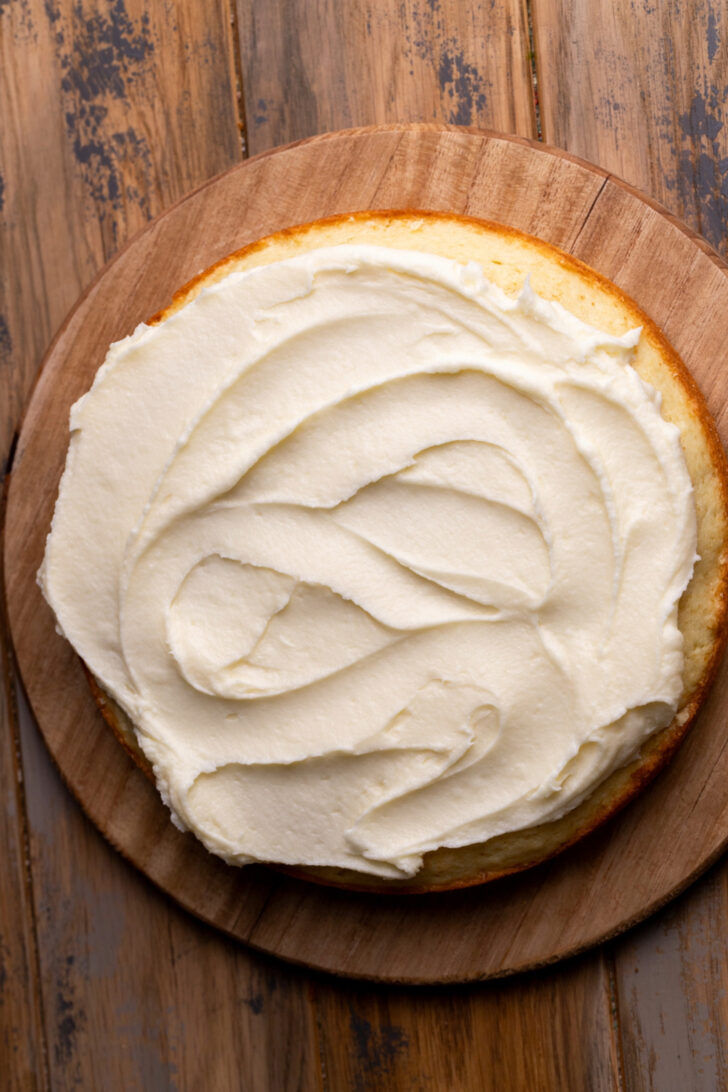 Frosting on top of cake.