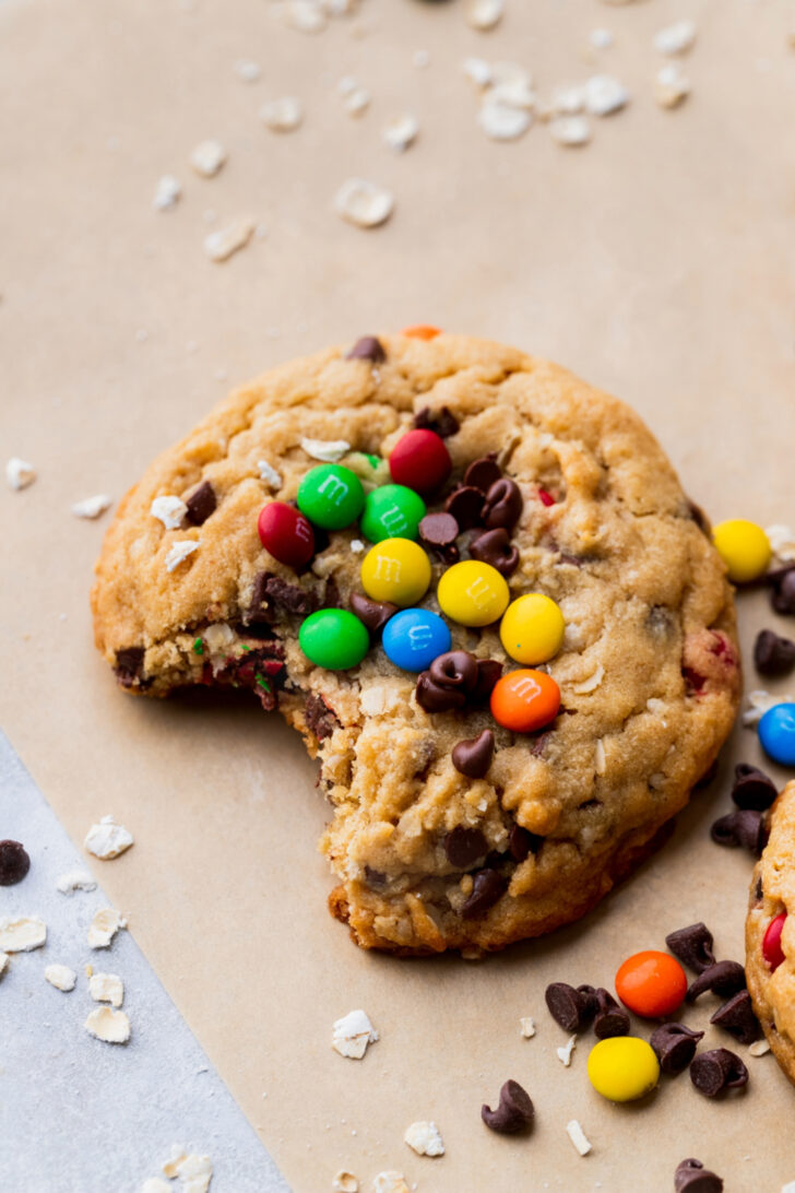 Bite missing from monster cookies.