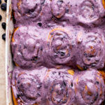 Top view of blueberry cinnamon rolls.