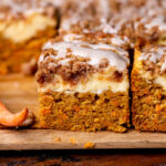 Side view of carrot cake coffee cake.