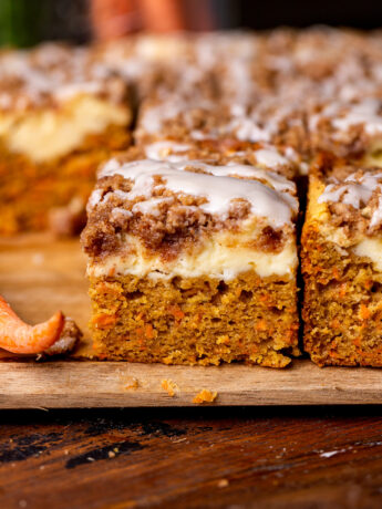 Side view of carrot cake coffee cake.