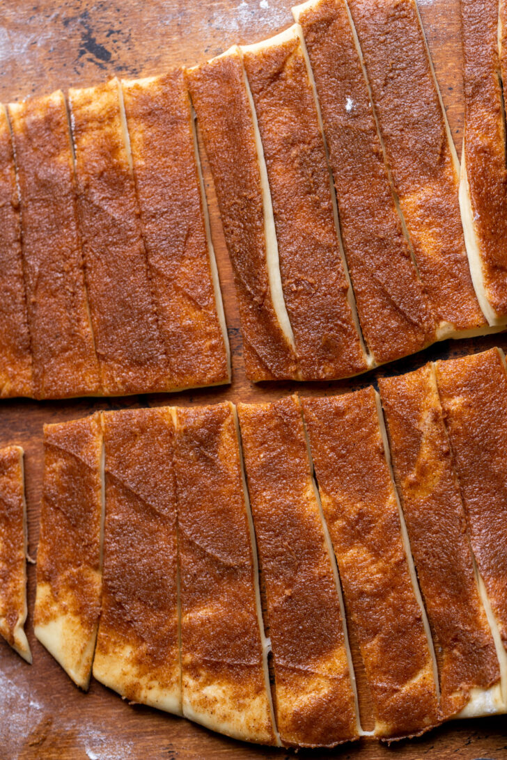 Cut up dough into strips.