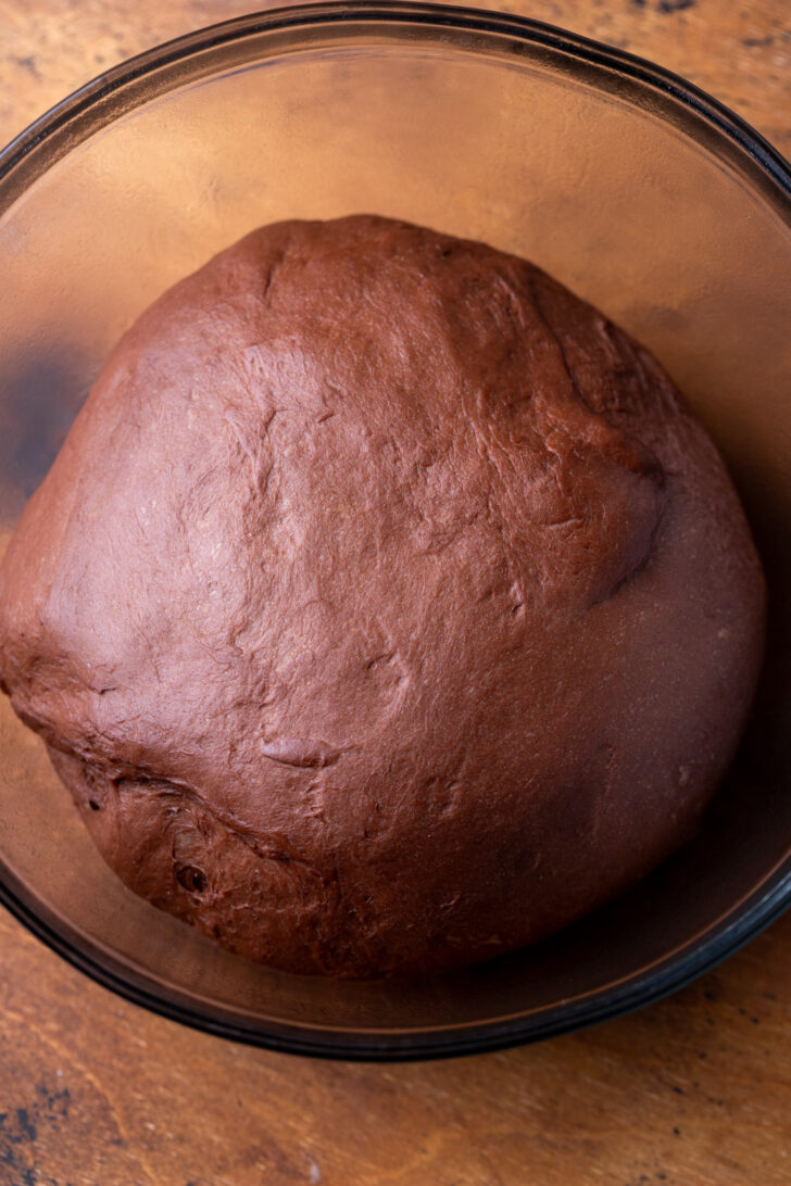 Chocolate dough in a bowl.