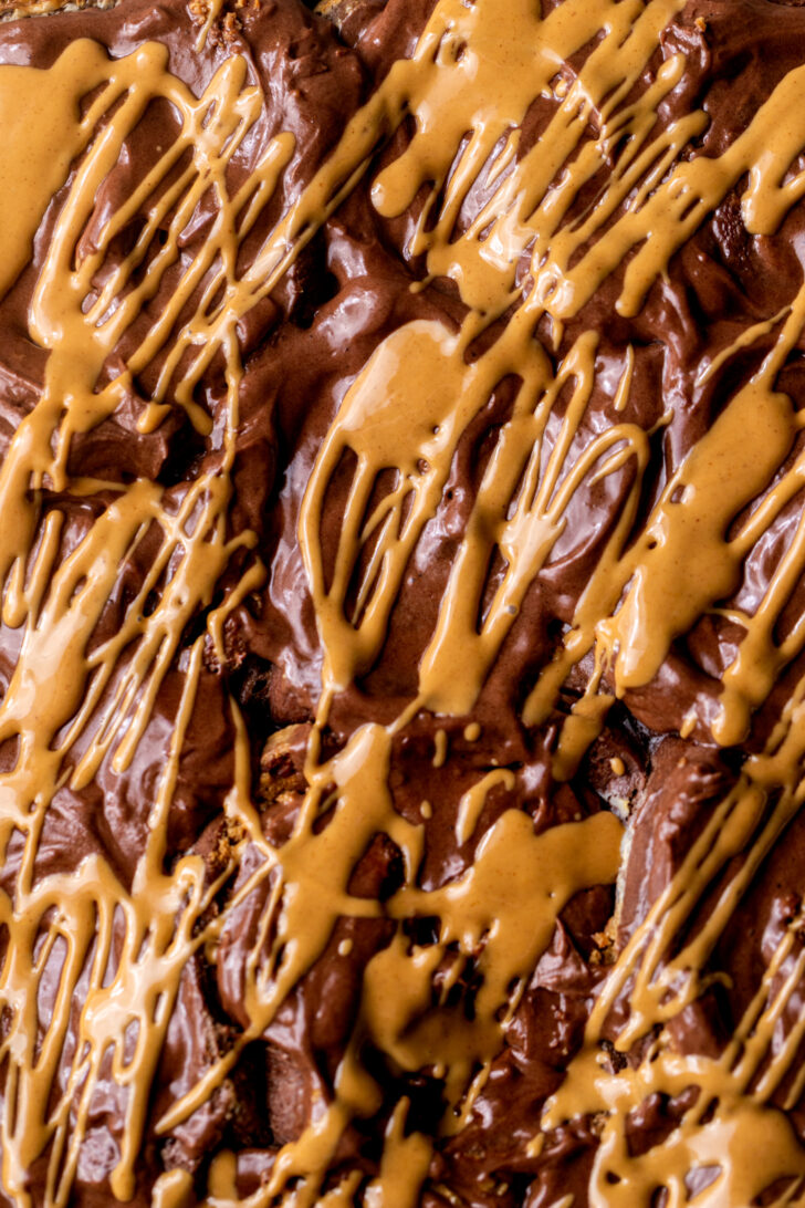 Top view of chocolate peanut butter rolls.