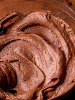 Side view of chocolate cream cheese frosting.