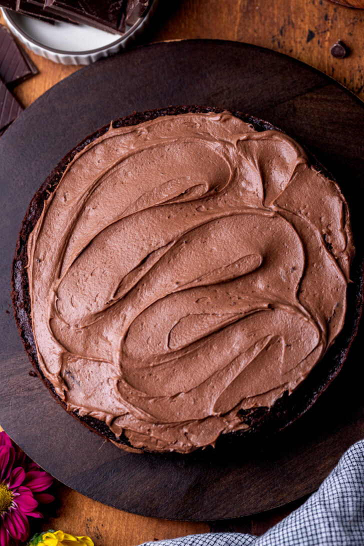 Frosting on top of cake.