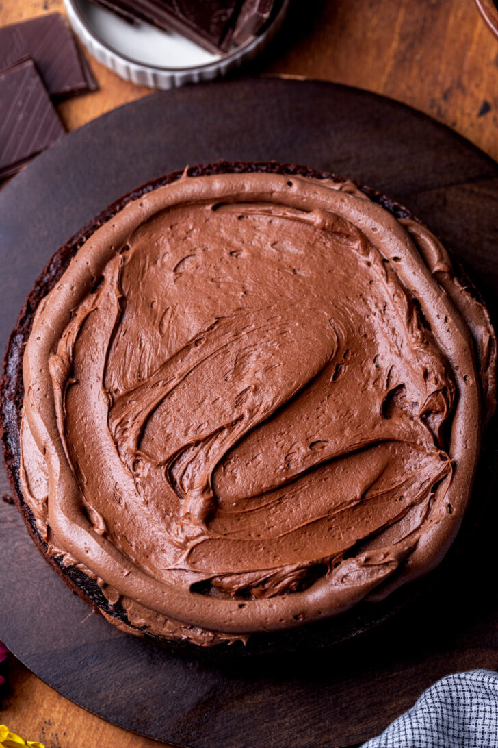 Whipped ganache on top of cake.