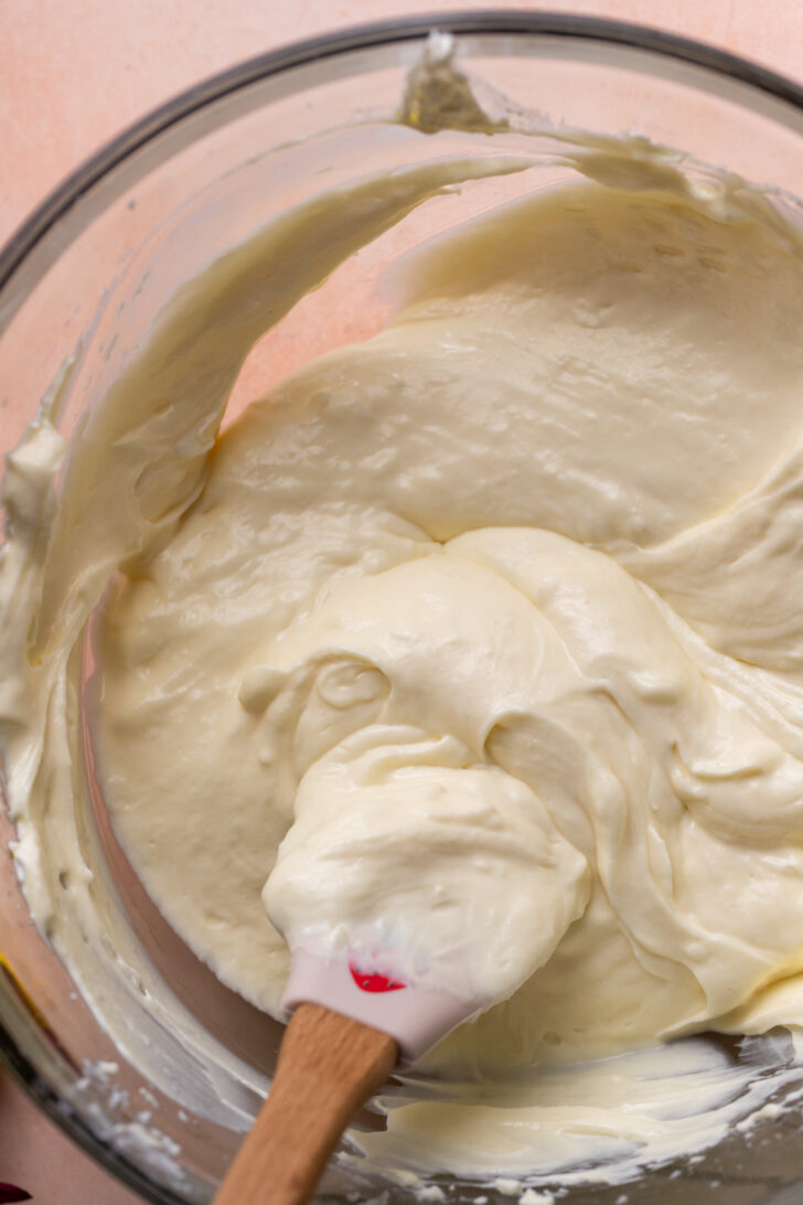 Cheesecake batter in a bowl.