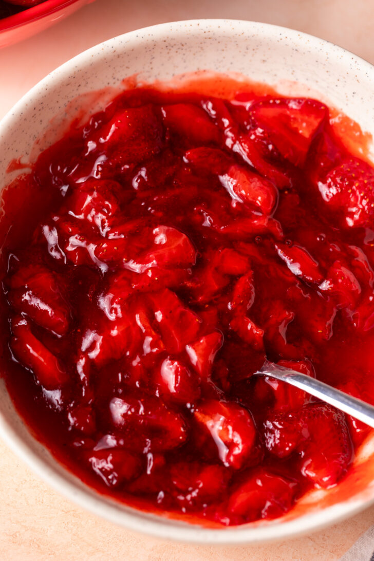 Strawberry sauce in a bowl.