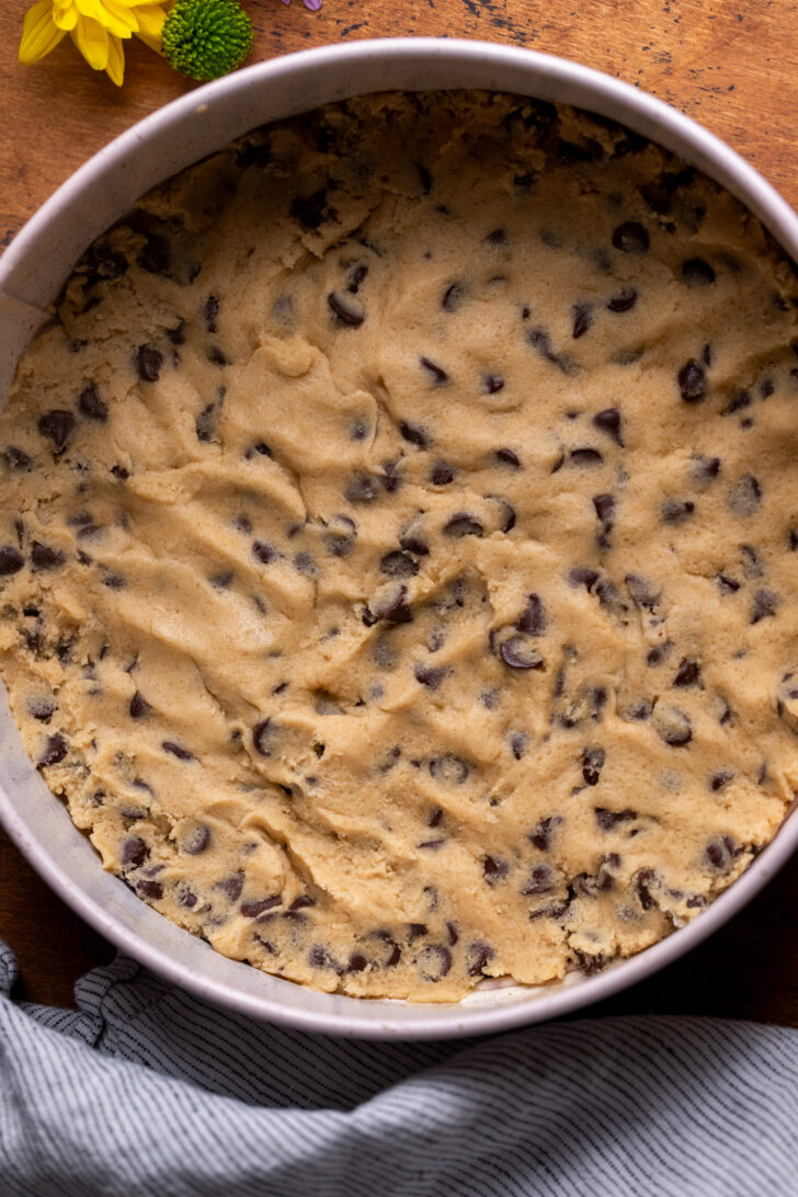 Cookie dough in the pan.
