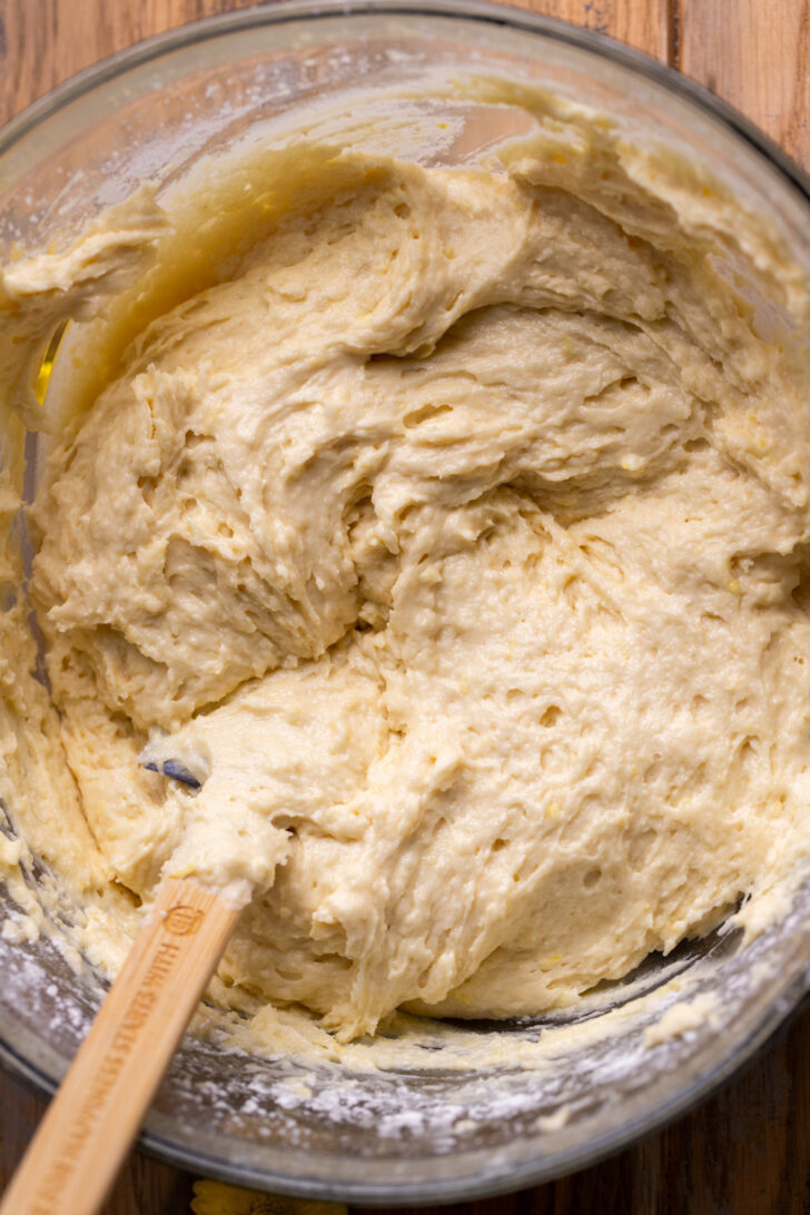 Lemon cake batter in a bowl.