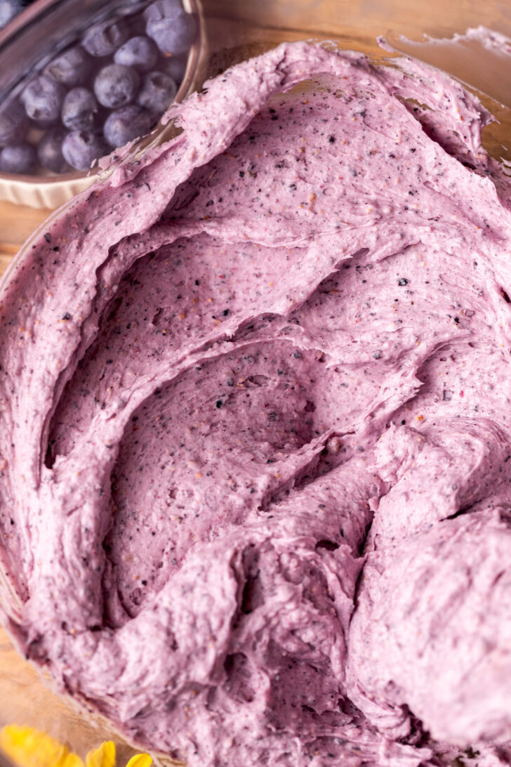 Close up of blueberry frosting.