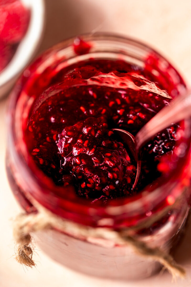 Close up of the jam in the jar.