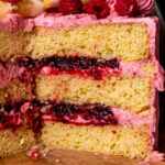 Side view of lemon raspberry cake.