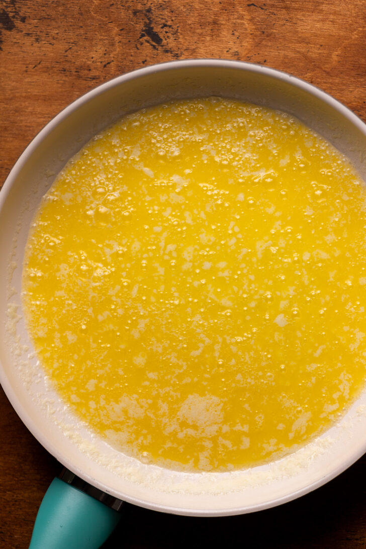Melted butter in a pan.