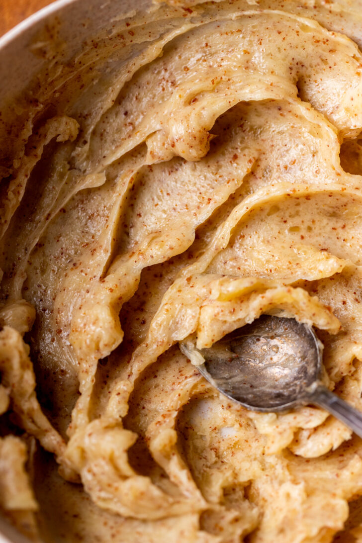 Chilled brown butter in a bowl.