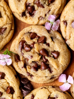 Top view of brown butter chocolate chip cookies.
