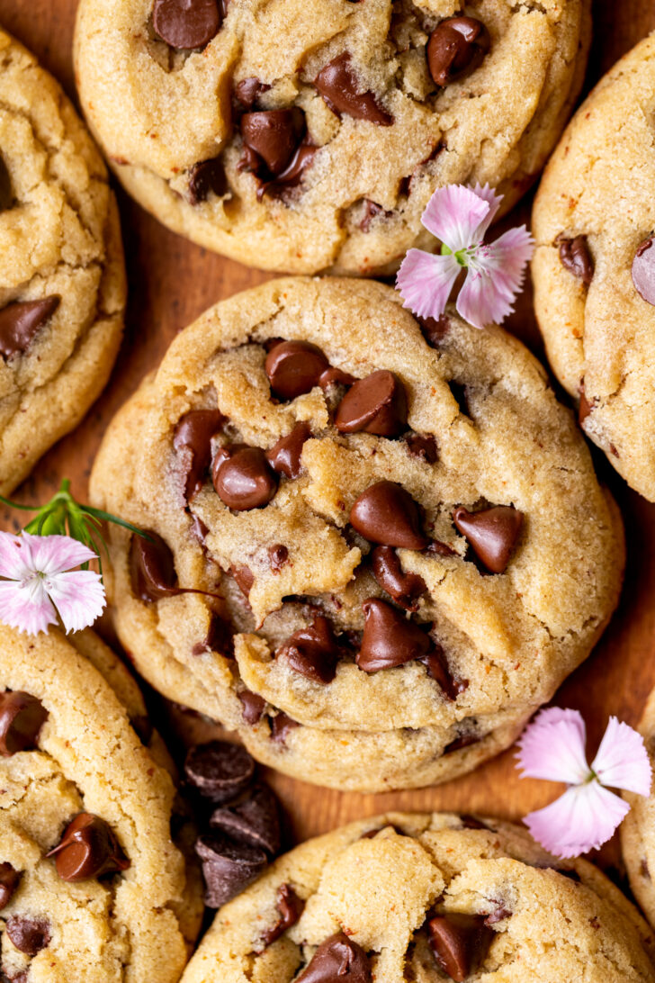 Top view of brown butter chocolate chip cookies.