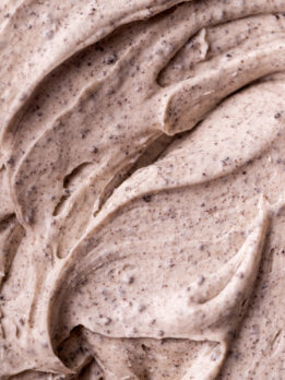 Oreo frosting in a bowl close up.