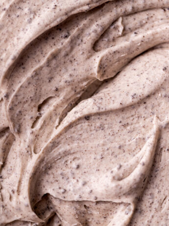 Oreo frosting in a bowl close up.
