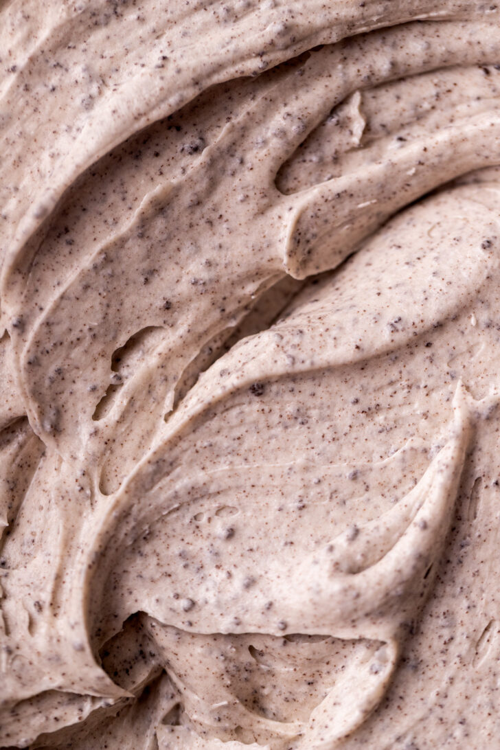 Oreo frosting in a bowl close up.