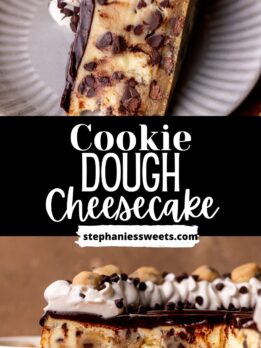 Pinterest pin for cookie dough cheesecake.
