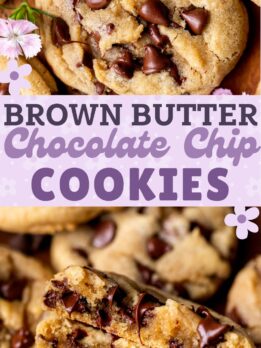 Pinterest pin for brown butter chocolate chip cookies.