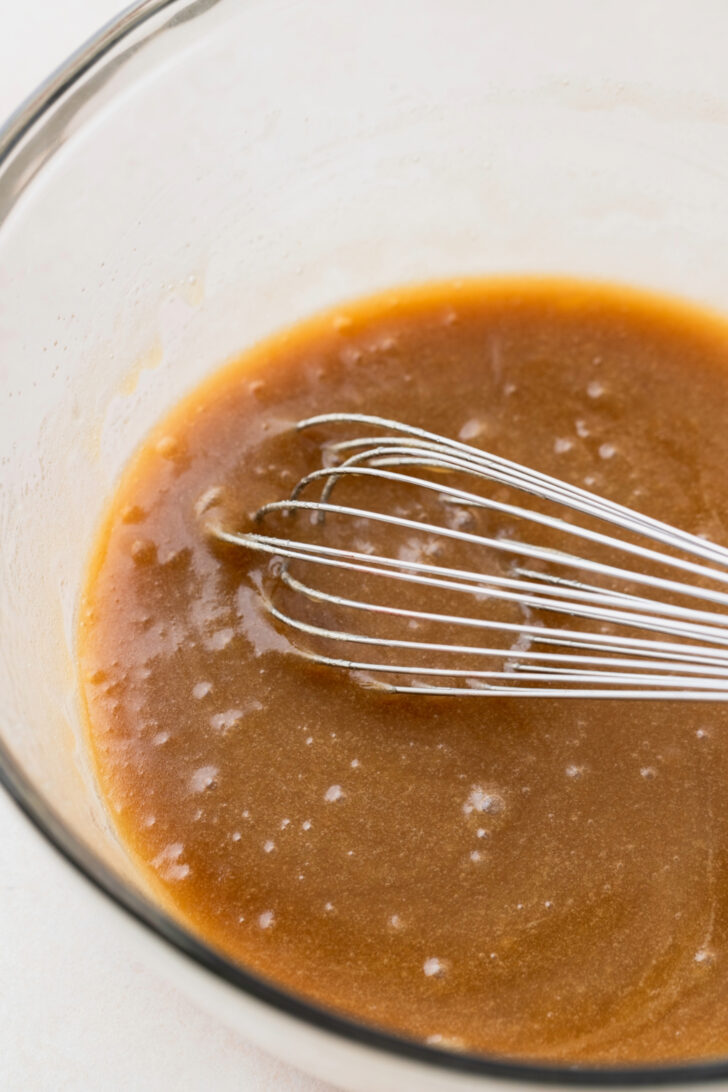 Wet ingredients in a bowl.