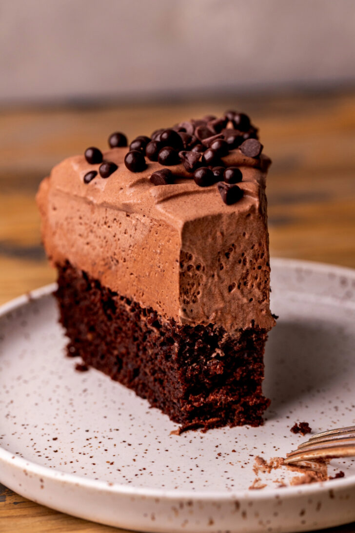 Bite missing chocolate mousse cake.