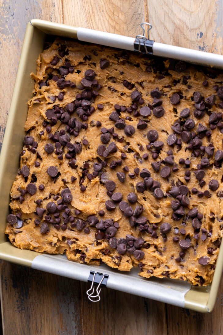 Cookie dough in a pan.