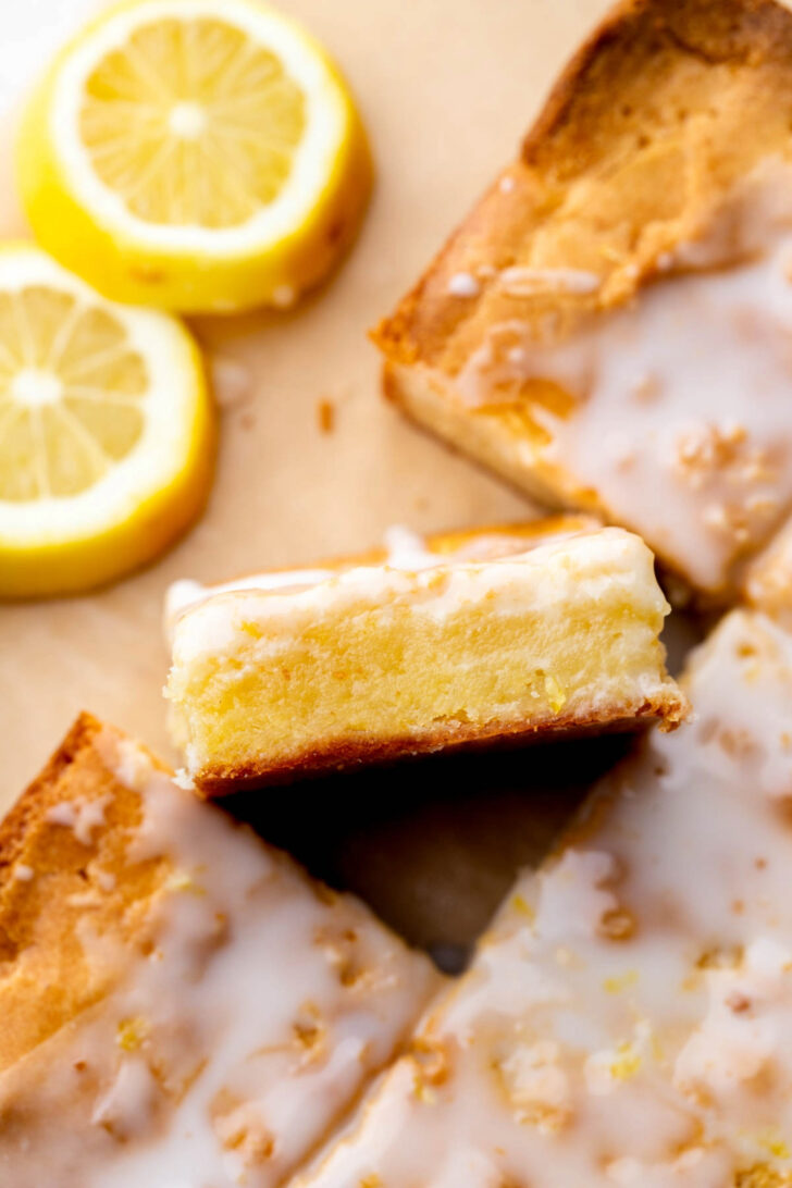Top view of a single lemon brownie.