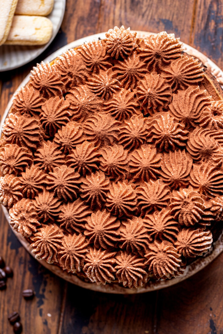 Top view of decorated cheesecake.