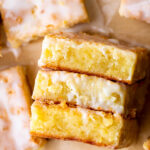 Top view of three lemon brownies.