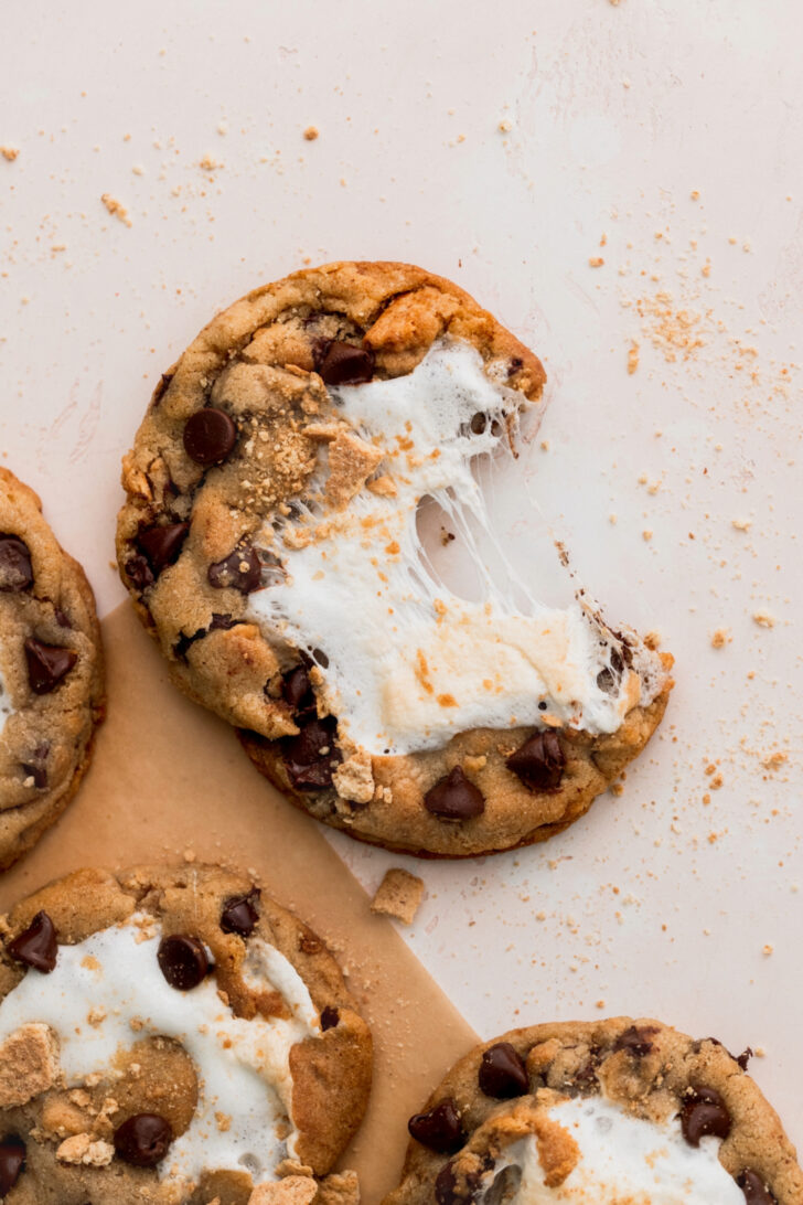 S'mores cookie split in half.
