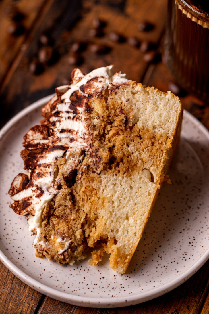 One piece of cake on its side.