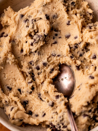 Edible cookie dough in a bowl.