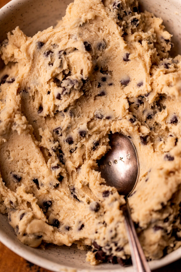 Edible cookie dough in a bowl.