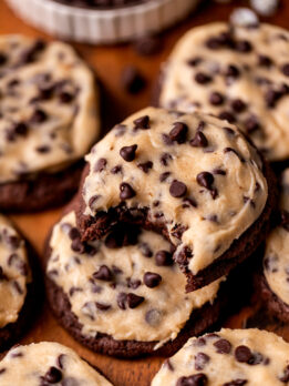 Bite missing from cookie dough cookies.