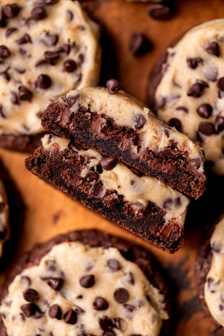 One cookie split in half.