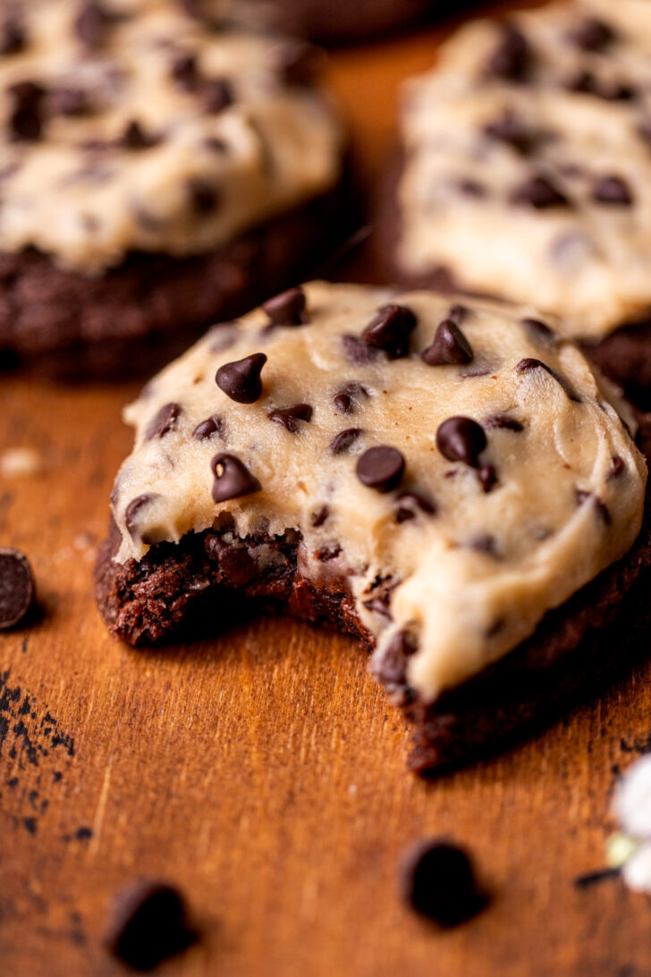 One bite missing from cookie.