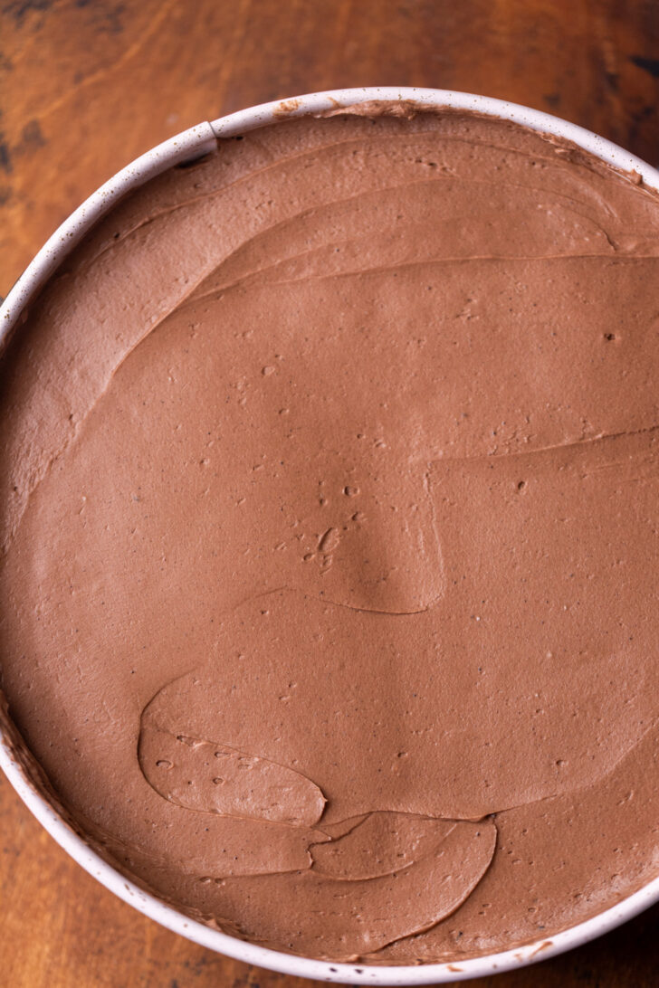 Chocolate batter in the pan.