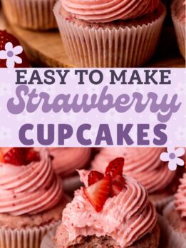 Pinterest pin for strawberry cupcakes.