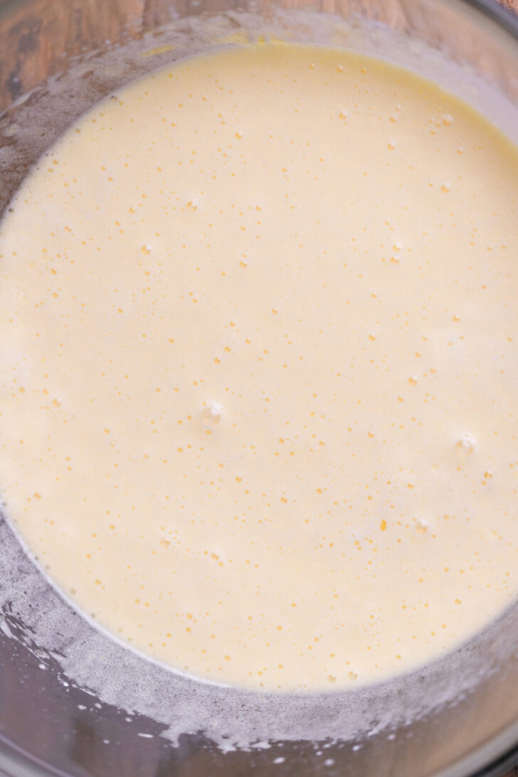 Wet ingredients in a bowl.