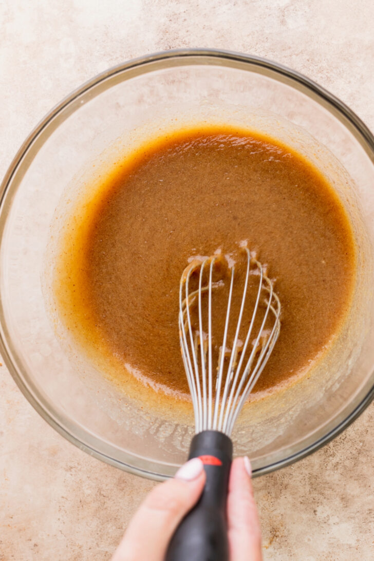 Wet ingredients in a bowl.