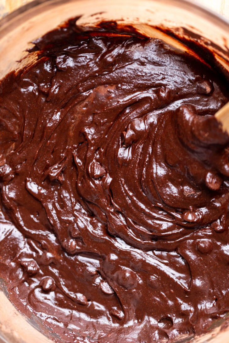 Brownie batter in a bowl.