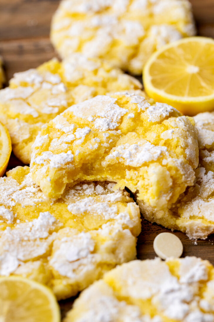 Side view of a cookie missing a bite.