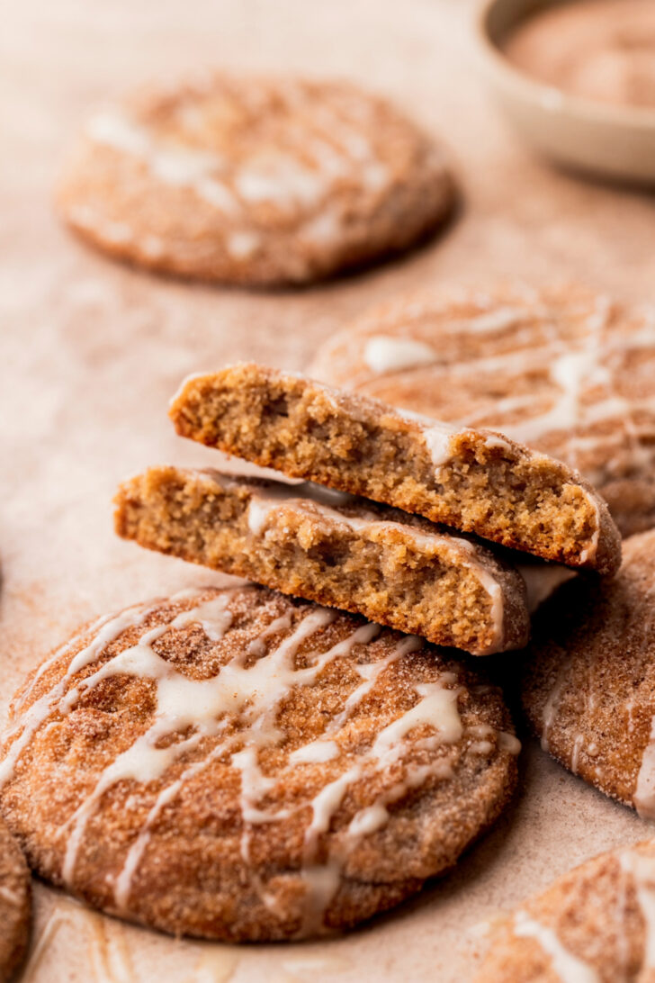Side view of apple cider cookies split in half.