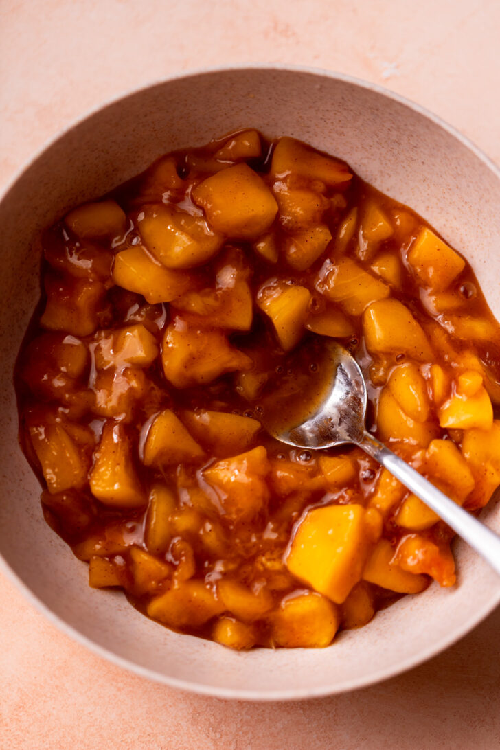 Peach filling in a bowl.